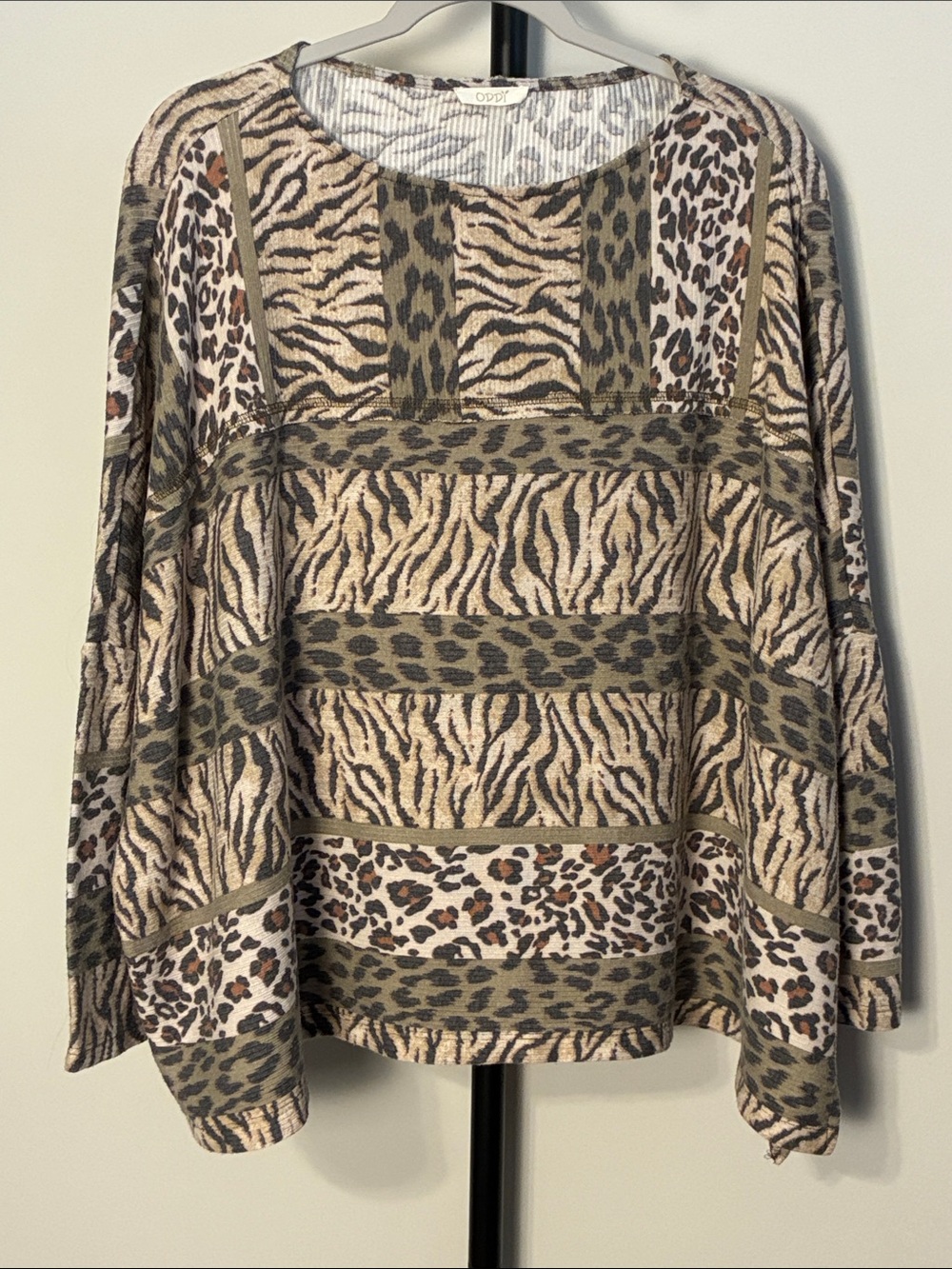 ODDY Oversized Mixed Animal Print Top Cream Olive Brown Small / Medium